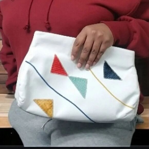 Vintage Bags By Supreme White Leather Patchwork Geometric Clutch Crossbody - Picture 4 of 15